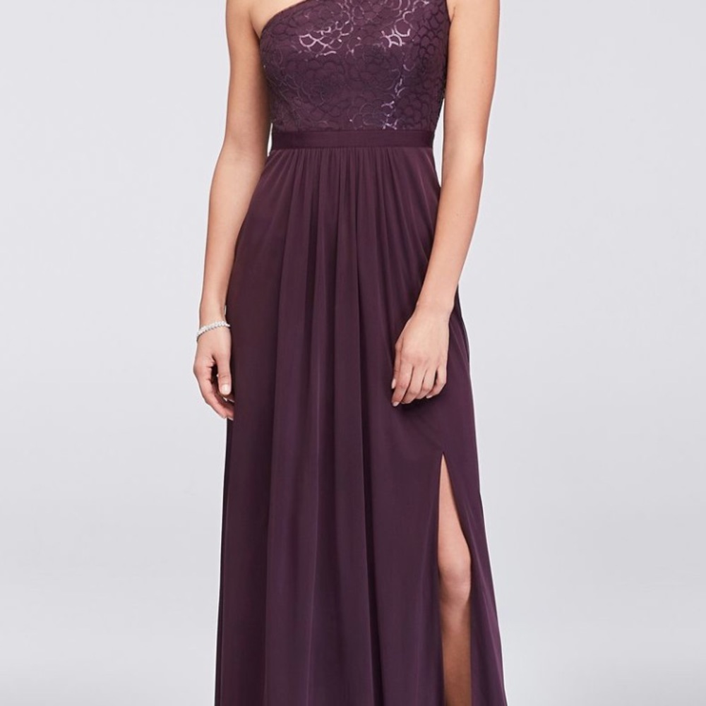 One shoulder sequin top dress in eggplant color
